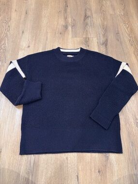 Faherty Women’s Wisp Chunky Waffle Knit Wool Blend Crewneck Sweater Blue Size M